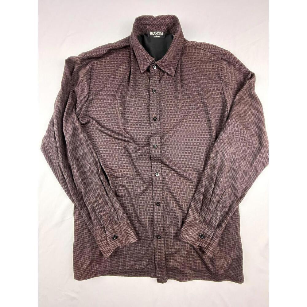 Brandini Shirt Mens Medium Red Geometric Long Sleeve Button Front Dress Casual